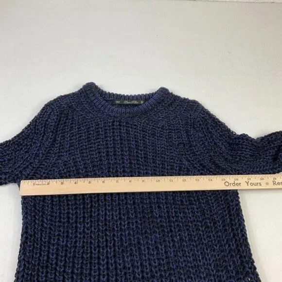 Zara Womens Cable Knit Tunic Sweater Black Blue Long Sleeve Pullover S Small - Picture 7 of 11